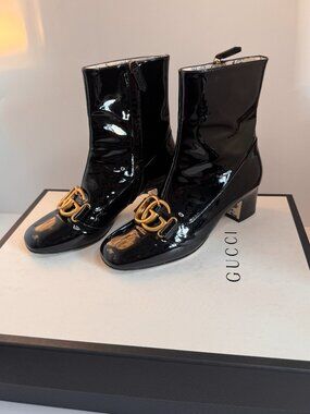 Gucci GG Marmont Patent Ankle Boots EU 37.5